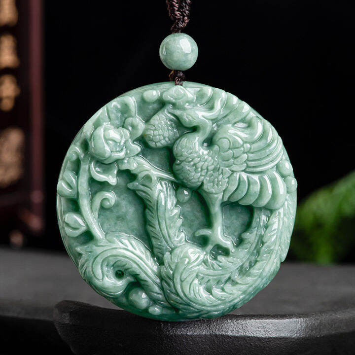 TIMESWIND Natural Burmese Jade Dragon and Phoenix Brand Green Women ...