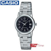 Casio นาฬิกาข้อมือผู้หญิง สแตนเลสแท้ รุ่น LTP-V002D-1BUDF (เรือนเหล็ก/หน้าดำ)