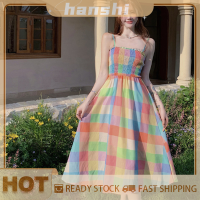 hanshi [2023 new HOT FASHION] lazlook เดรสยาวเปิดหลังสีรุ้งสำหรับฤดูร้อนเดรสสายเดี่ยวแบบเกาหลี