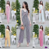 TW17771 Jumpsuit จั้มสูทผูกอกลายริ้ว