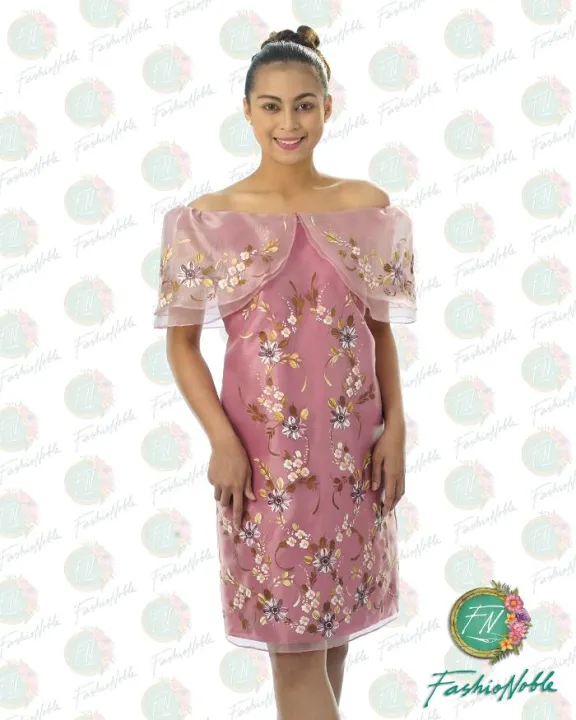 Modern Filipiniana Dress Hand Painted Silk Fn34 Ots Rose Lazada Ph