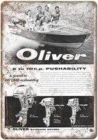 Vintage Oliver Outboard Motor Boat Wall โปสเตอร์ป้ายดีบุกสำหรับร้านอาหารบาร์บีคิว,ห้องอาหาร,คาเฟ่และการตกแต่งร้านค้า