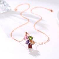 [COD] hot independent packaging drop rose gold colorful necklace female inlaid artificial zircon