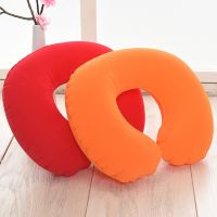 1PC Pillow Travel Office Headrest U-shaped Inflatable Short Plush Cover PVC Inflatable Pillow Support Cushion Neck Pillow