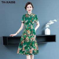 Mothers clothing improved version of cheongsam 2022 summer new 50-60 years old middle-aged and elderly womens loose short-sleeved dress