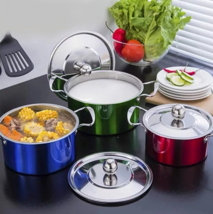Good Quality 3pcs. Stainless Steel Stockpot Saucepan Colorful Casserole