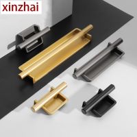 Zinc Alloy Concealed Handles Sliding Door Slotted Embedded Clasp Handles invisible Cabinet Drawer Knobs And Pulls Door Hardware