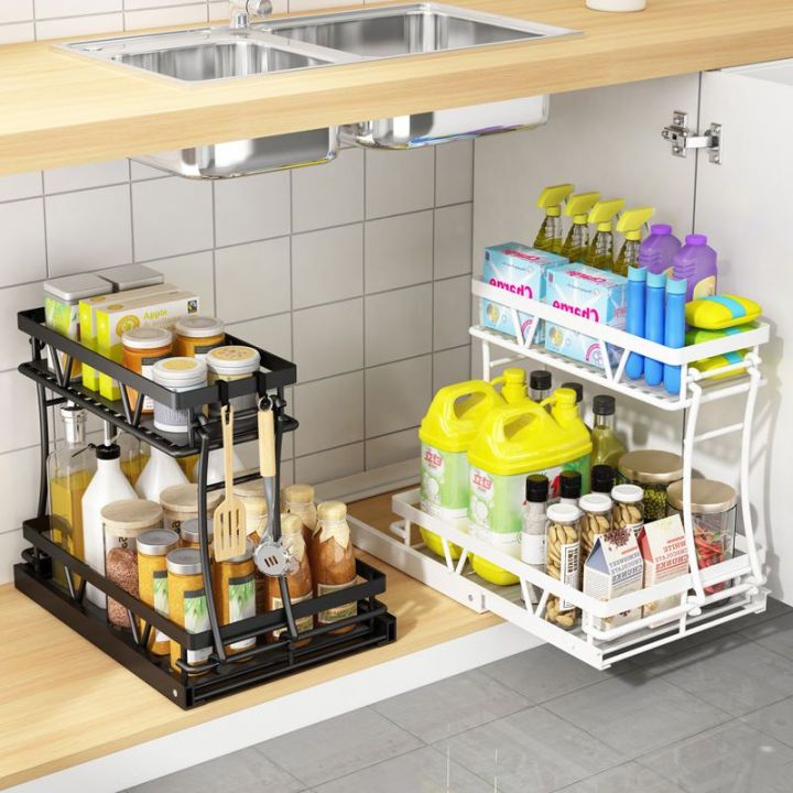 Kitchen Shelf, Floor To Floor, Household Layered Cabinet Shelf,  Multi-functional Drawer Sink Storage Rack
