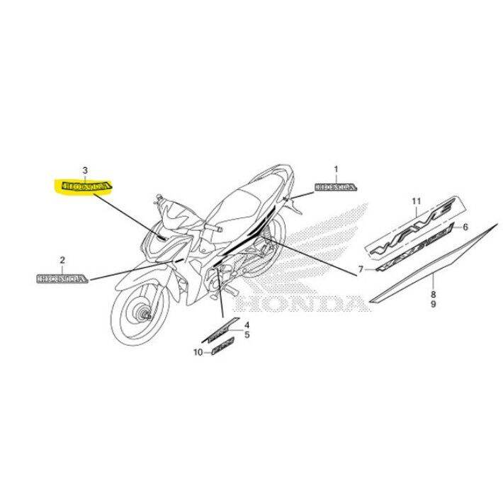 สติ๊กเกอร์-ติดบังแตร-ติดครอบด้านหน้า-wave125i-led-2016-2020-ตัวโค้ง-honda-80-mm-แท้ศูนย์-86103-k73-t60za-พร้อมส่ง