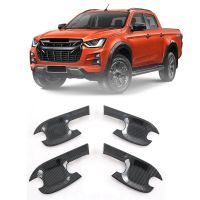 4Pcs Car Outer Door Handle Bowl Trim Cover for ISUZU D-MAX 2019-2023 Door Bowl Decor Sticker Exterior Accessories Carbon