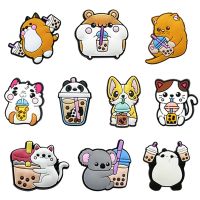 【YF】 1pcs Cute Boba Milk Tea Cat Dog Bear Shoe Charms for Crocs Sandals Accessories Decorations Kids Adults Party Favor Gifts