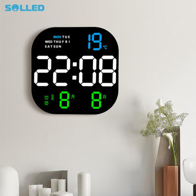 SOLLED Led Digital Wall Clock 10 Level Adjustable Brightness Time Temperature Date Display Wall-mounted Remote Control Alarm Clock pdo