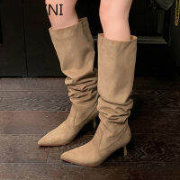 ผู้หญิง Western Cowgirl Boot แฟชั่น Slip On Long Knight Booties ฤดูหนาวเซ็กซี่บางส้นสูงผู้หญิง Shoes