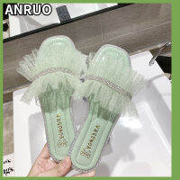 Anruo รองเท้าสลิปเปอร์ประดับเพชรสำหรับผู้หญิง,ลมมีกลิ่นหอมเล็กๆด้านล่างที่อ่อนนุ่มเต็มตัวสำหรับฤดูร้อนรองเท้าแตะชายหาด