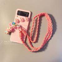 เคสโทรศัพท์สายคล้องแบบคาดตัวจี้หมูน่ารักสำหรับ Samsung Galaxy Z Flip 3 Zflip 4ที่ครอบบานพับ