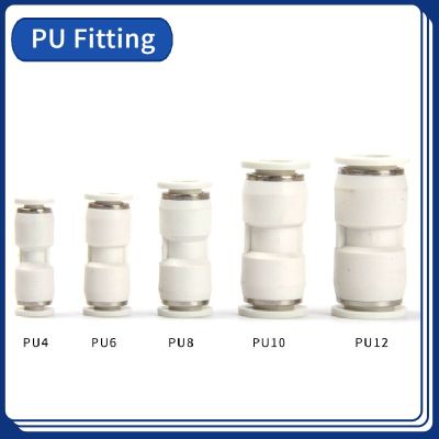 Pneumatic Fitting Pipe Connector Tube Air Quick Fittings Water Push In Hose Couping 4/6/8/10mm 12mm 14mm PU Straight White Joint Pipe Fittings Accesso