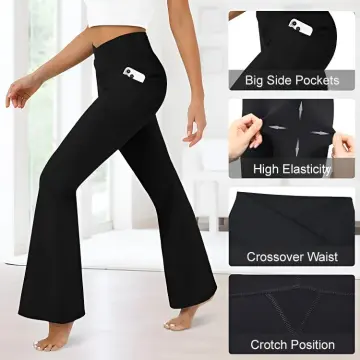 Women High Waist Yoga Pants Flare Wide Leg Bootcut Gym Slim Fit
