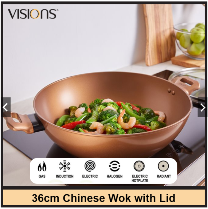 100% AUTHENTIC VISIONS 36CM CHINESE WOK WITH GLASS LID | Lazada PH