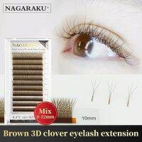 NAGARAKU 3D W Brown Shape Premade Fans Eyelash Extensions 12 Lines/Tray Natural Soft Light Individual Lashes Full Dense Cables