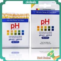 OKDEALS 100ct ความไวสูง แถบทดสอบ PH 4.5-9.0 ความแม่นยำสูง ชุดทดสอบน้ำ เต็มช่วง กระดาษทดสอบค่า pH ความเป็นกรดของร่างกายและความเป็นด่าง