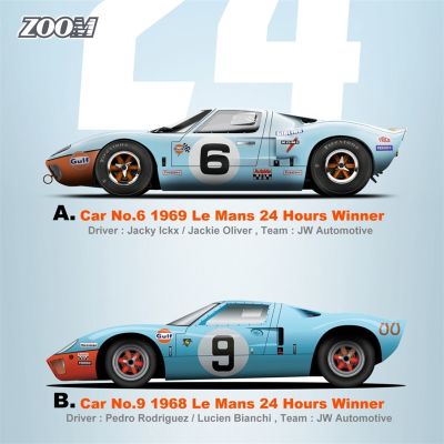 **Pre-Order** ZOOM 1:64 Ford GT40 Mk1 (P/1075) No.6 / No.9 1969 Le Mans 24Hours Winner Gulf Diecast Model Car