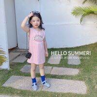 利Girls cotton vest skirt Korean style baby A- line skirt summer new cartoon printed suspender dress long T-shirt skirt