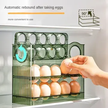 1pc Plastic Slide Egg Storage Rack For Fridge Side Door, With Automatic  Rolling Feature, Kitchen Countertop Egg Tray, Double Layer Egg Rack With  Anti-drop Design