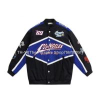 ◑ American Retro Street Trend Black Blue Racing Suit Jacket vintage Men Women Embroidered Baseball Uniform Loose oversize Fashion Motorcycle ins