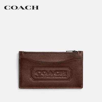 COACH ที่ใส่การ์ดผู้ชายรุ่น Zip Card Case With Coach Badge สีน้ำตาล CC120 CWH