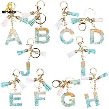 Gold Tone Letter J Keychain for Women Purse Handbags Resin Alphabet Initial  Letter Pendant