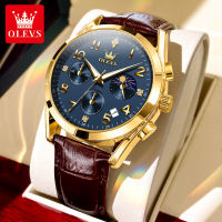 OLEVS 2890 Leather Band Men Wristwatch Sport Waterproof Quartz Watches For Men Luminous Chronograph Small Second hand