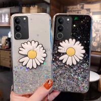 เคสโทรศัพท์ใหม่สำหรับ VIVO V29 Pro V29E กากเพชรส่องแสงเป็นประกายวิบวับเป็นรูปดาวพระจันทร์ดอกเบญจมาศซิลิโคนใสพับเป็นขาตั้งสำหรับ VIVO V29 V29E เคส