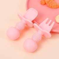 2Pcs/set Safety Silicone Feeding Tableware Cutlery Candy Color Baby Spoon Fork Utensils Items for Newborn Child Food Accessories Bowl Fork Spoon Sets