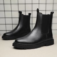 Chelsea Boots Mens Casual Leather Biker Boot High Top Slip-on Popular Trendy All-match Street Fashion Waterproof Anti-wear Shoe