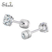 ❤Skuteหูเหล็กสแตนเลสตุ้มหูคริสตัลเพทายไทเทเนียมต่างหู3Mm/4Mm/5Mm