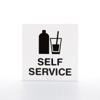 ป้าย SELF-SERVICE พลาสติก PP มีกาวพร้อมใช้งาน ขนาด 10x10 เซนติเมตร