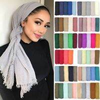 【CC】♚  180X95CM Classic Muslim Crinkle Hijab Scarf Soft Cotton Scarves Turban Shawls Headband Musulman