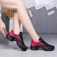 Modern Jazz Dance Sneakers Womens Breathable Mesh Lace Up Dance Practice Shoes Cushioned Lightweight Fitness Training Shoes New