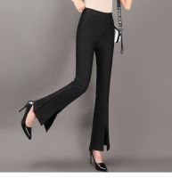 Black Ladies Flared Trousers Ladylike Temperament Slim Trousers 2022 Summer Womens Micro-flare Foot Opening Slit Breathable