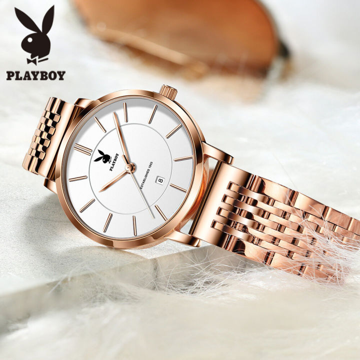 ขายพิเศษในปี2022-playboy-american-brand-100-นาฬิกาหรูหราของแท้สำหรับผู้หญิงสายสแตนเลส