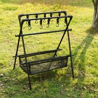 Camping Triangle Hanging Rack Hanger Tripod Shelf Stand Storage Mesh Bag Cookware Tableware Organizer