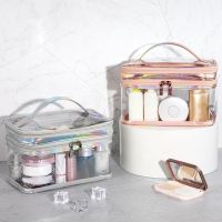 【CC】 Makeup 2 Layers Cosmetics Transparent Storage Toiletry Organizers with Handle f