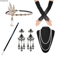 1920S Flapper ชุดอุปกรณ์เสริม R Party Props GATSBY CHARLESTON Headband สร้อยคอมุกสีขาว Feather Band สำหรับงานแต่งงาน New