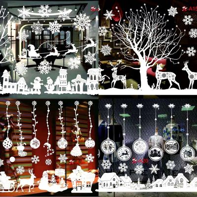 Merry Christmas Wall Stickers White Window Decals Decoration For Home 2022 Christmas Ornaments Xmas Navidad Gift New Year 2023