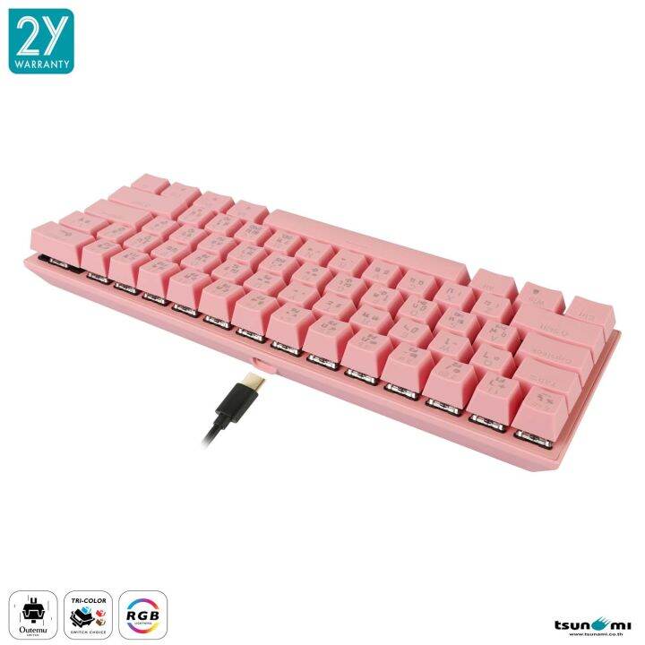 tsunami-outemu-mk-61-61keys-60-compact-mechanical-keyboard-red-switch-sakura-pink-แป้นภาษาไทย-อังกฤษ-สีชมพู-ของแท้-ประกันศูนย์-2ปี