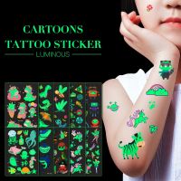 Kids Luminous Cartoon Stickers Waterproof Children Temporary Tattoo Glowing Robot Dinosaur Animal Face Arm Body Festival Party Stickers