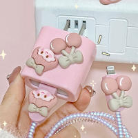 ที่ชาร์จโทรศัพท์มือถือเชอร์รี่ที่น่ารักผู้หญิงเคสใส่สายเคเบิลข้อมูล20W