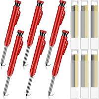 6 Pieces Solid Carpenter Pencils with 36 Refill Leads Woodworking Pencil with Sharpener for Wood Carpenters Drawing