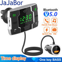 JaJaBor FM Transmitter AUX Audio Music Receiver Bass PD18W Type C QC3.0 USB Charger Handsfree Bluetooth-compatible 5.0 Car Kit