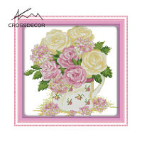 Crossdecor Cross Stitch ชุดด้วยวัสดุชุดดอกไม้พิมพ์11CT 14CT ประทับตราผ้าปักปักชุด Diy Dmc Craft Handmade Home ตกแต่งสำหรับ Sala Wall - Elegant กุหลาบ